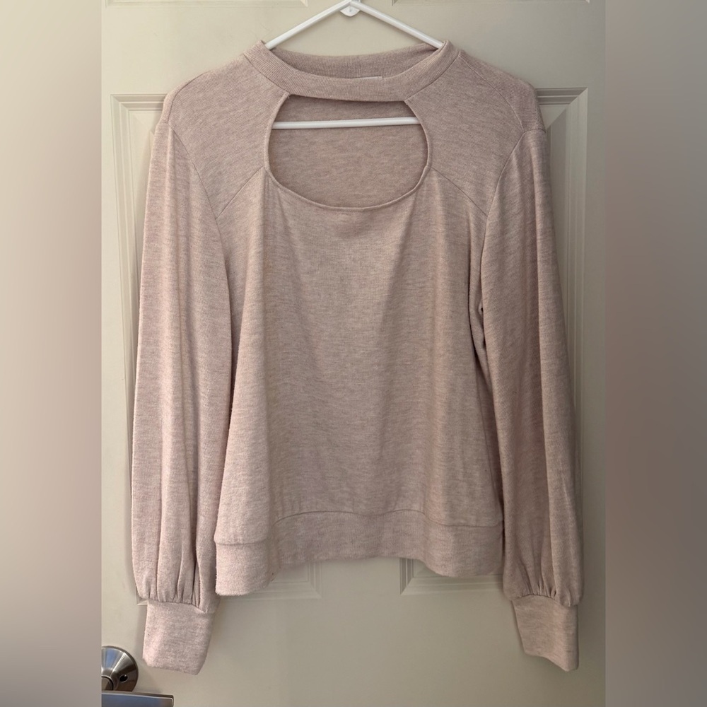 LNA Clothing Long Sleeve w/ Cut Out Neck Detail, Beige, S
